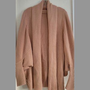 Textured Cocoon Cardigan Shawl Collar Soft Pink Womens M Oversized Cotton Knit